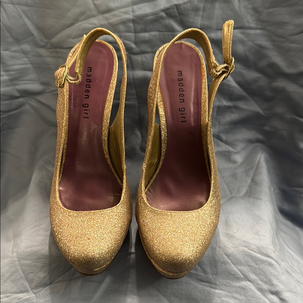 Madden Girl Gold Glitter Slingback Heels